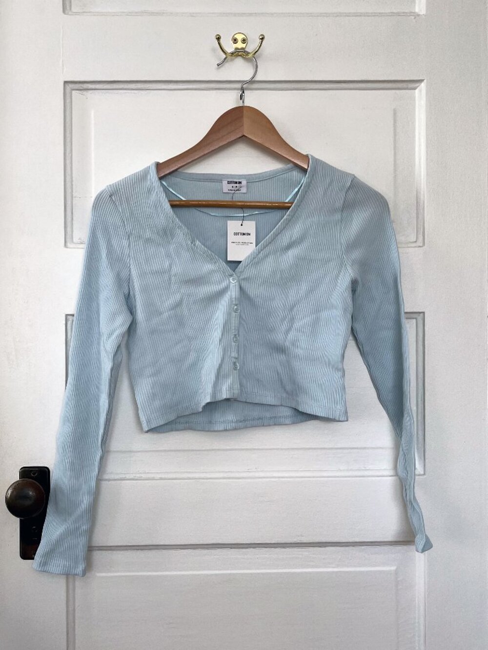 Cotton:On Cropped Button-up Henley Top in Blue, S